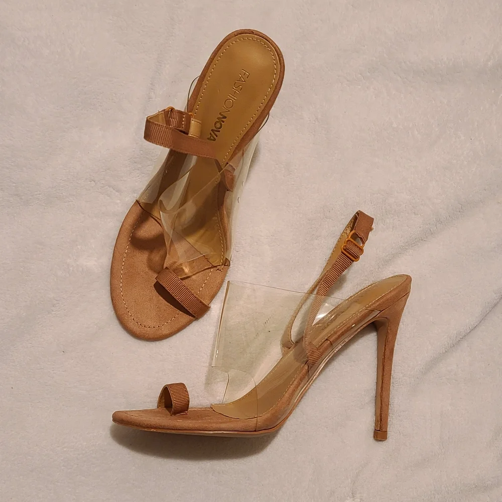 Fashion Nova | Sling back Sandal Heels Faux Suede Nude Size 8.5